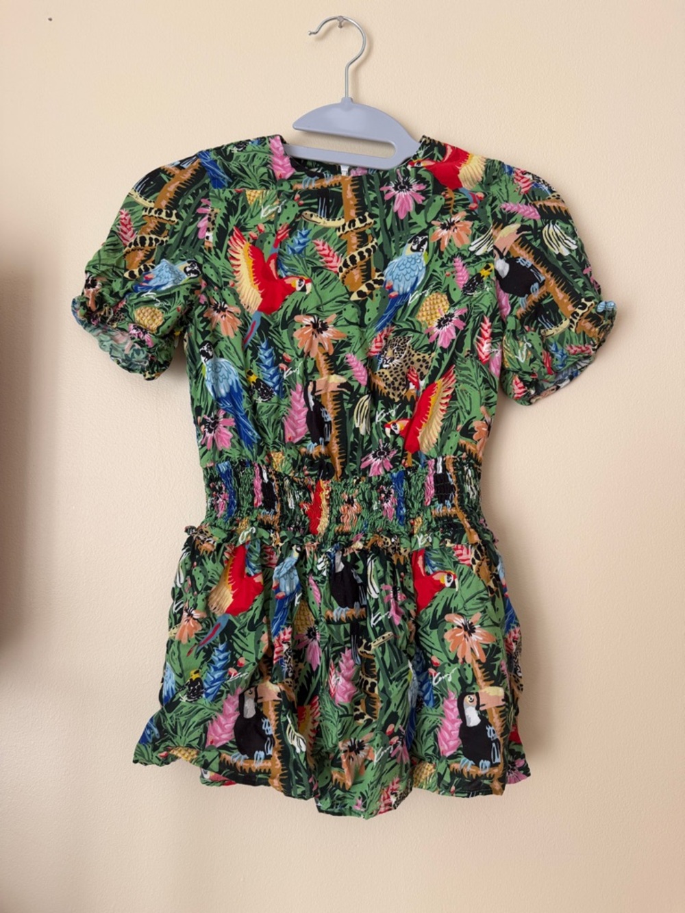 Kenzo Kids Tropical Parrot Print Dress - Green, Red, Blue, Pink